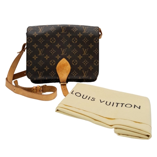 432 - A Vintage Louis Vuitton Cartouchiere Shoulder Bag. LV monogram canvas exterior with cow-hide leather... 