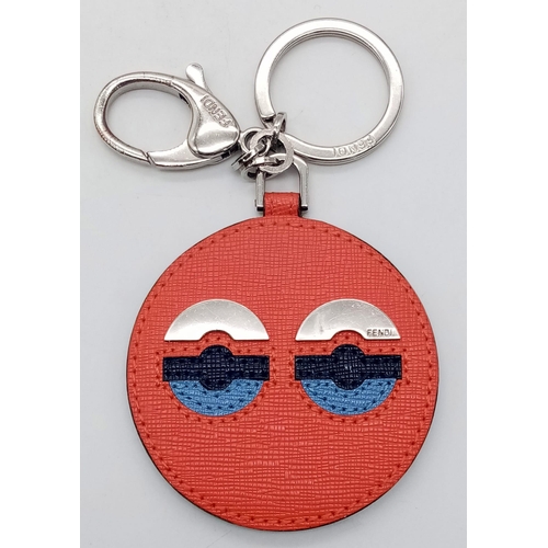 501 - A red leather Fendi monster keychain, silver tone hardware. Diameter6cm. Comes with box. ref:16444