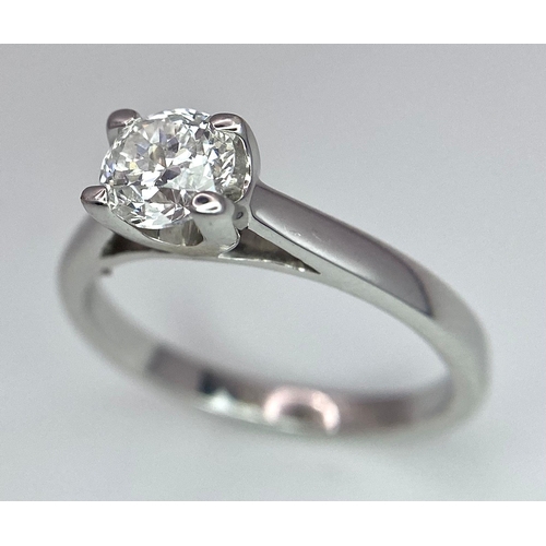 197 - An 18K White Gold Diamond Solitaire Ring. A 0.58ct brilliant round cut diamond. Size K. 3.15g total ... 