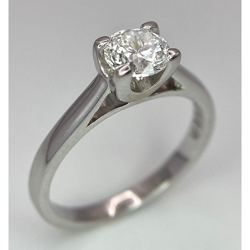 197 - An 18K White Gold Diamond Solitaire Ring. A 0.58ct brilliant round cut diamond. Size K. 3.15g total ... 