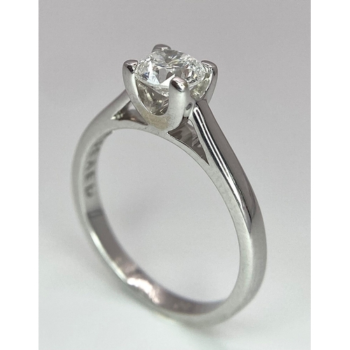 197 - An 18K White Gold Diamond Solitaire Ring. A 0.58ct brilliant round cut diamond. Size K. 3.15g total ... 