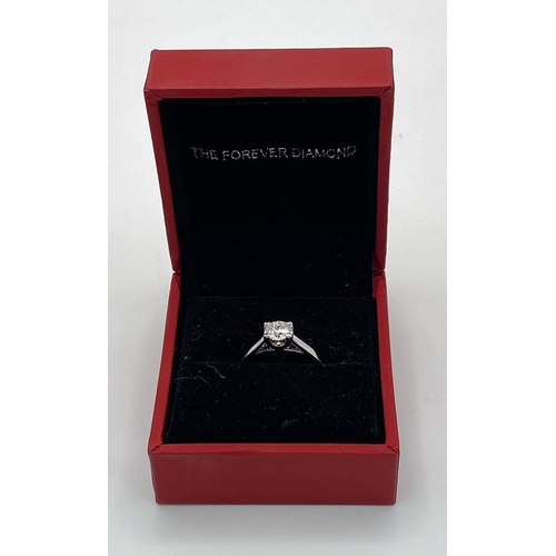 197 - An 18K White Gold Diamond Solitaire Ring. A 0.58ct brilliant round cut diamond. Size K. 3.15g total ... 