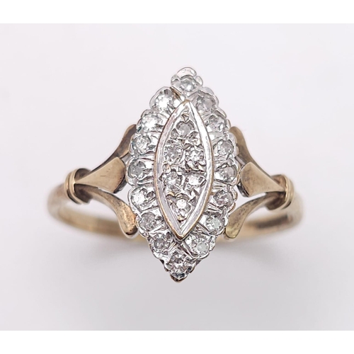 235 - A 9K Yellow Gold Marquise Shape Diamond Ring. Size O. 2.16g total weight. Ref: 016471