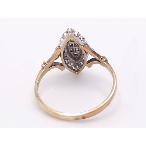 235 - A 9K Yellow Gold Marquise Shape Diamond Ring. Size O. 2.16g total weight. Ref: 016471