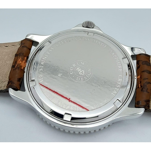 417 - A Corum Memotime - Save the Sea Limited Edition Quartz Unisex Watch. Brown leather strap. Stainless ... 