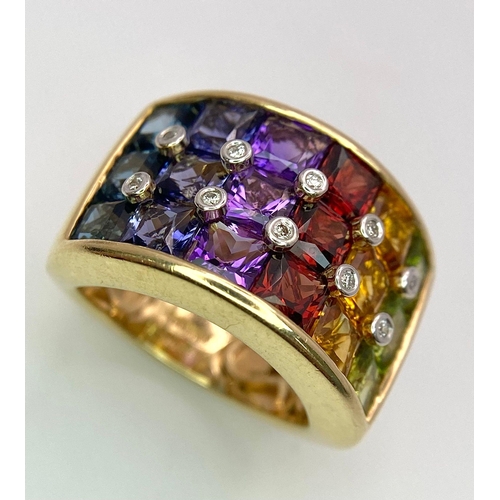 204 - A Fabulous Designer (Browns) 14K Yellow Gold and Multi-Gemstone Jewellery Set. A Ring - size K, thin... 