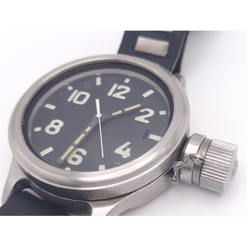 396 - A Russian Army Divers Watch. Black rubber strap. Stainless steel case - 54mm. Black dial. Mechanical... 