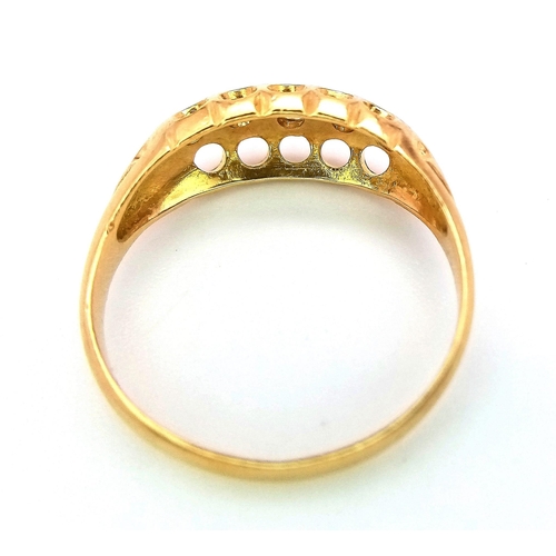 457 - An antique 18 K yellow gold ring with diamonds on a pierced design, hallmarked Birmingham 1906, size... 