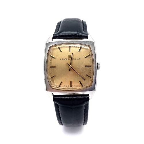 466 - A Vintage Girard-Pirregaux Mechanical Gents Watch. Black leather strap. Stainless steel case - 30mm.... 