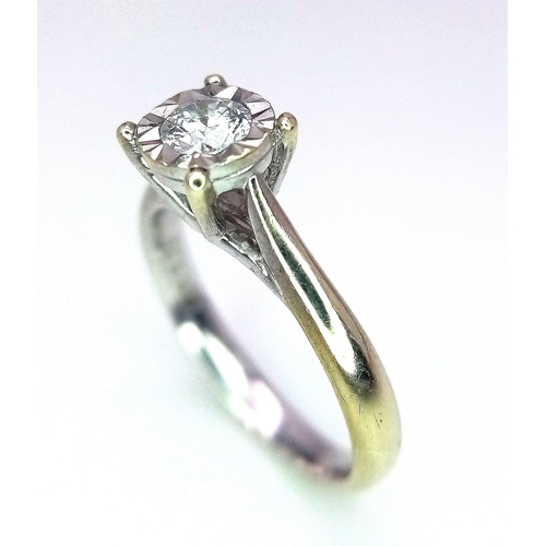 487 - A 9K White Gold Diamond Solitaire Ring. 0.25ct brilliant round cut diamond. Size K. 2.93g total weig... 