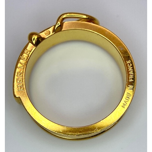 508 - A Gold Plated Hermes Designer Belt Buckle Ring. Size S.