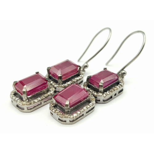 368 - A Pair of Madagascan Ruby & Diamond Earrings set in 925 Sterling silver. 13.10ctw - rubies. Diamond-... 