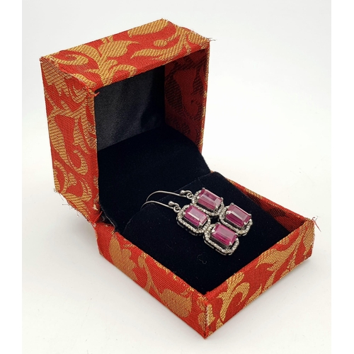 368 - A Pair of Madagascan Ruby & Diamond Earrings set in 925 Sterling silver. 13.10ctw - rubies. Diamond-... 