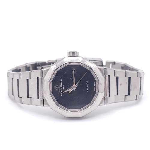 431 - A Vintage Baume and Mercier Automatic Ladies Watch. Stainless steel bracelet and case - 27mm. Black ... 