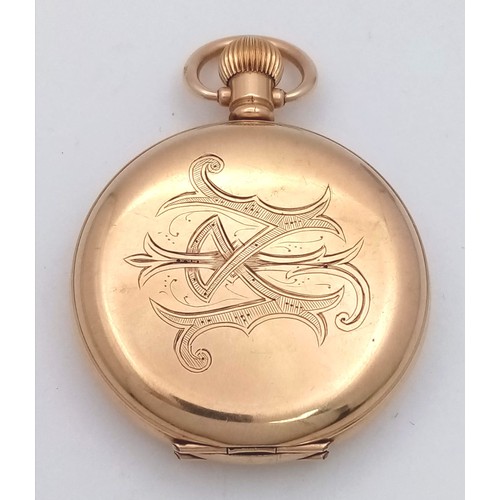 58 - An Antique 10K Gold Cased Waltham Traveler Full Hunter Pocket Watch. Dennison case. Top winder. Whit... 