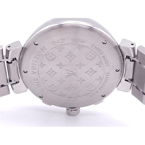 319 - A Louis Vuitton Automatic Gents Chronograph Watch. Stainless steel bracelet and case - 43mm. Dark me... 