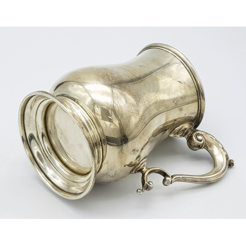 72 - A Sterling Silver Tankard Given to the Thrusters! Hourglass design with an ornate handle. Hallmarks ... 