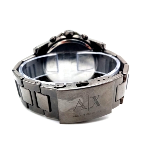 874 - An Armani Exchange Quartz Chronograph Watch. Graphite grey coloured stainless steel bracelet and cas... 