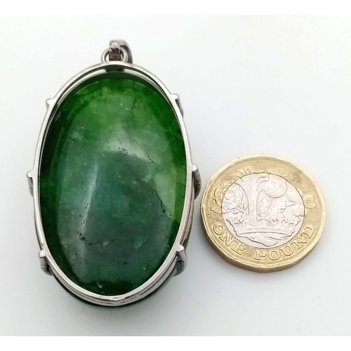 628 - A Large Emerald Cabochon Pendant set in 925 Sterling Silver. 153.20ct. W- 36.50g. Comes in a present... 