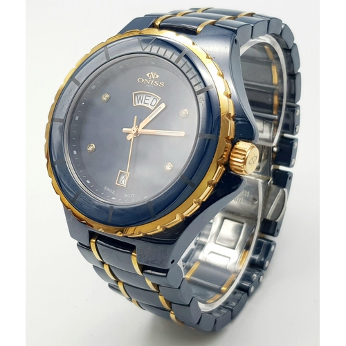 691 - An Unworn 2012 Oniss Men’s Swiss Chronograph Titanium Watch. Cobalt Blue Sapphire Crystal. 48mm Incl... 