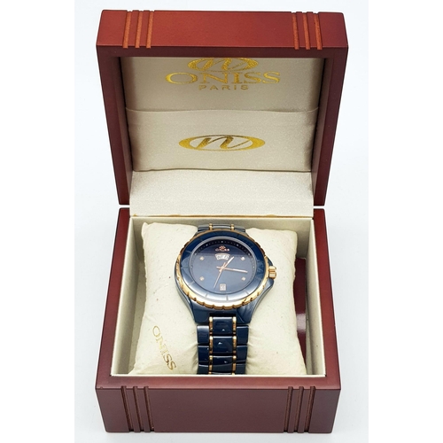 691 - An Unworn 2012 Oniss Men’s Swiss Chronograph Titanium Watch. Cobalt Blue Sapphire Crystal. 48mm Incl... 