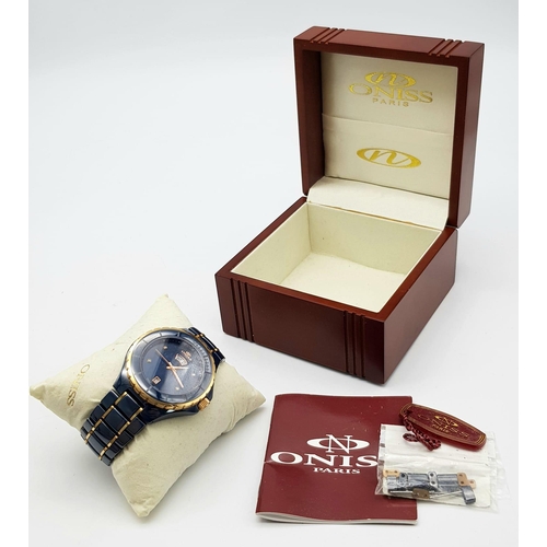 691 - An Unworn 2012 Oniss Men’s Swiss Chronograph Titanium Watch. Cobalt Blue Sapphire Crystal. 48mm Incl... 