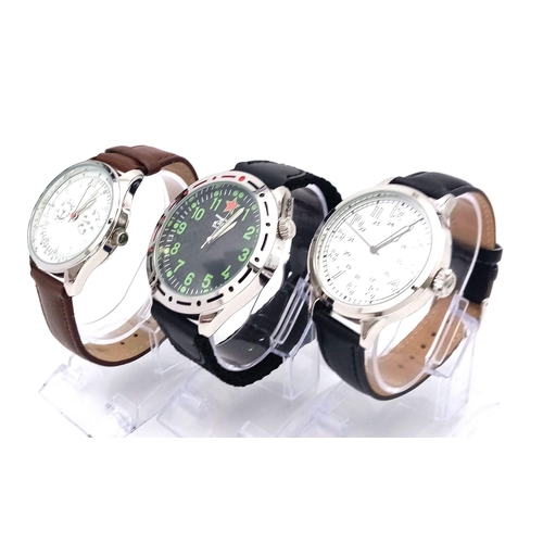 930 - Three Unworn Russian Military Homage Watches Comprising; 1) A  Russian Tank Crew Design Watch (48mm ... 