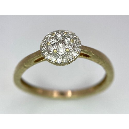 853 - 9K YELLOW GOLD DIAMOND SET RING, APPROX 0.15CT DIAMONDS, WEIGHT 1.4G SIZE K 1/2