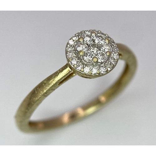 853 - 9K YELLOW GOLD DIAMOND SET RING, APPROX 0.15CT DIAMONDS, WEIGHT 1.4G SIZE K 1/2