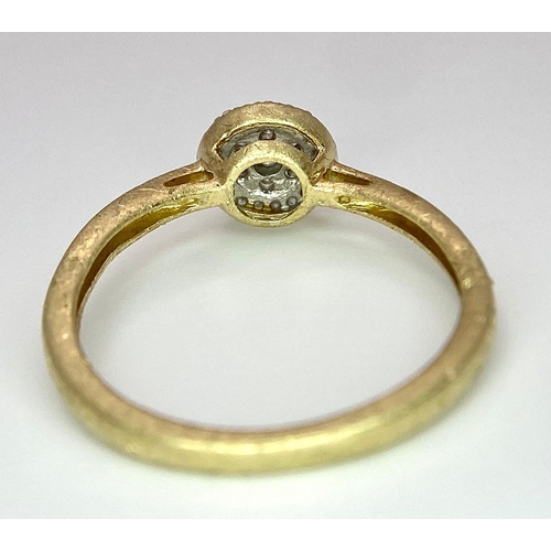 853 - 9K YELLOW GOLD DIAMOND SET RING, APPROX 0.15CT DIAMONDS, WEIGHT 1.4G SIZE K 1/2