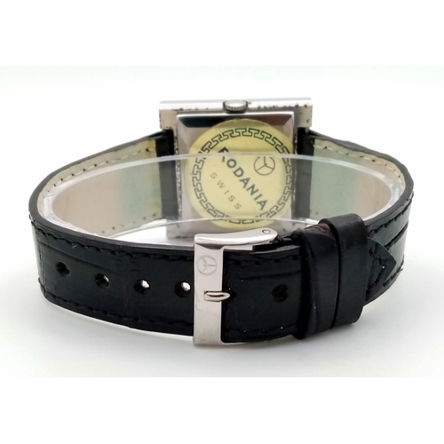 576 - A Vintage Rodania Stylish Quartz Ladies Watch. Black leather strap. Square stainless steel case - 33... 