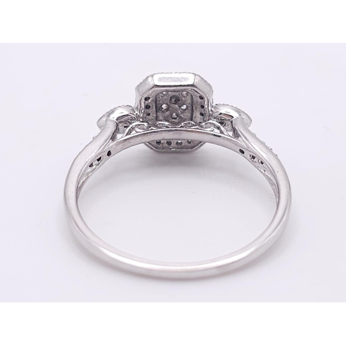 582 - A 9 K white gold ring with diamonds on crown and shoulders (0,35 carats), size: P, weight: 2.5 g.