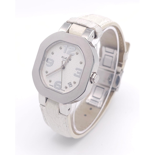 592 - A Clerc C-One Designer Swiss Quartz Gents Watch. White leather strap. Stainless steel case - 36mm. W... 