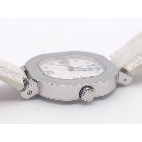 592 - A Clerc C-One Designer Swiss Quartz Gents Watch. White leather strap. Stainless steel case - 36mm. W... 