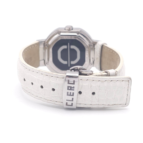 592 - A Clerc C-One Designer Swiss Quartz Gents Watch. White leather strap. Stainless steel case - 36mm. W... 