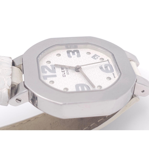 592 - A Clerc C-One Designer Swiss Quartz Gents Watch. White leather strap. Stainless steel case - 36mm. W... 