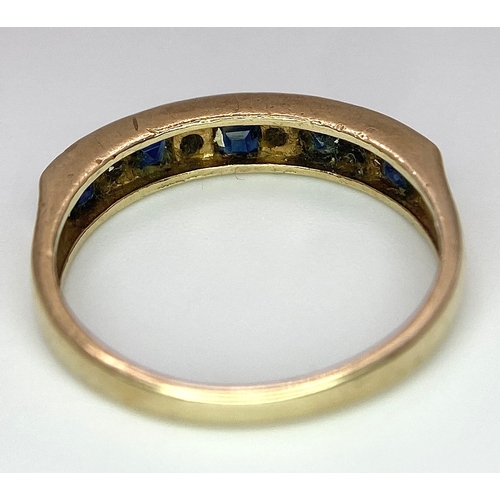 603 - 9K YELLOW GOLD DIAMOND & SAPPHIRE BAND RING, WEIGHT 1.7G SIZE L