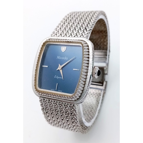 829 - A Vintage Nivada Elegance Ladies Dress Watch. Stainless steel bracelet and case - 32mm. Blue dial. M... 