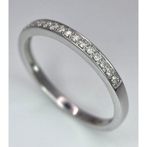 867 - 9K WHITE GOLD DIAMOND BAND RING, APPROX 0.11CT DIAMONDS, WEIGHT 1.8G SIZE R