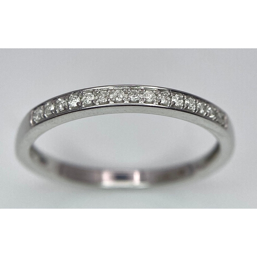 867 - 9K WHITE GOLD DIAMOND BAND RING, APPROX 0.11CT DIAMONDS, WEIGHT 1.8G SIZE R