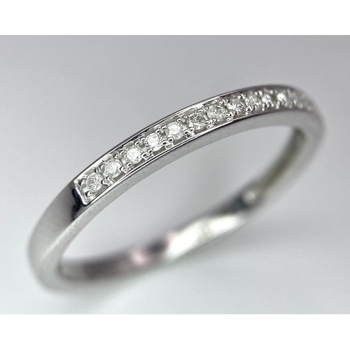 867 - 9K WHITE GOLD DIAMOND BAND RING, APPROX 0.11CT DIAMONDS, WEIGHT 1.8G SIZE R