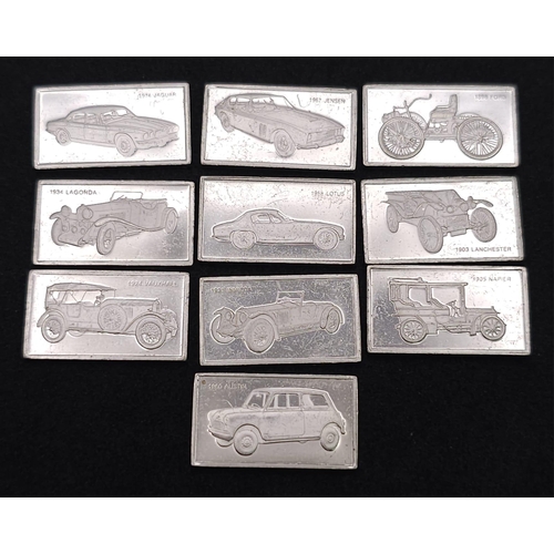 922 - TEN sterling silver European Car Manufacturer's plates, including Jaguar, Lagonda, Napier, Jensen, e... 