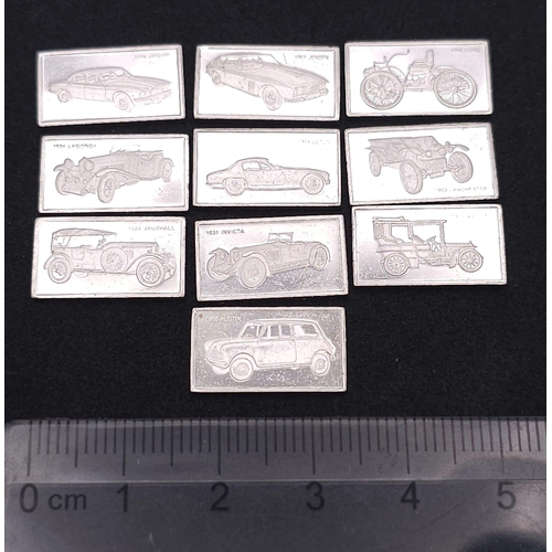 922 - TEN sterling silver European Car Manufacturer's plates, including Jaguar, Lagonda, Napier, Jensen, e... 