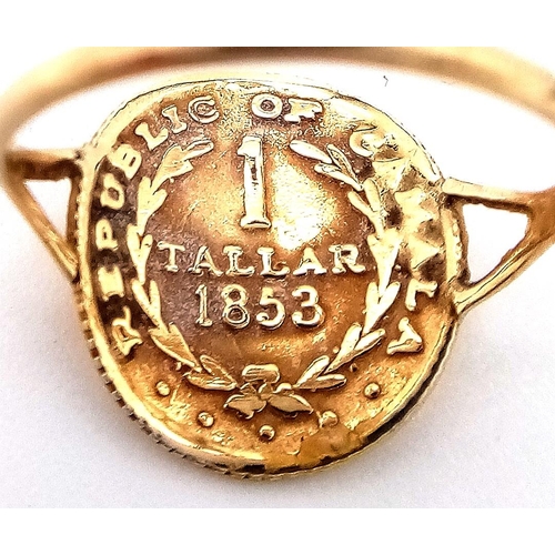 860 - 9K YELLOW GOLD COIN RING, WEIGHT 1.2G SIZE K