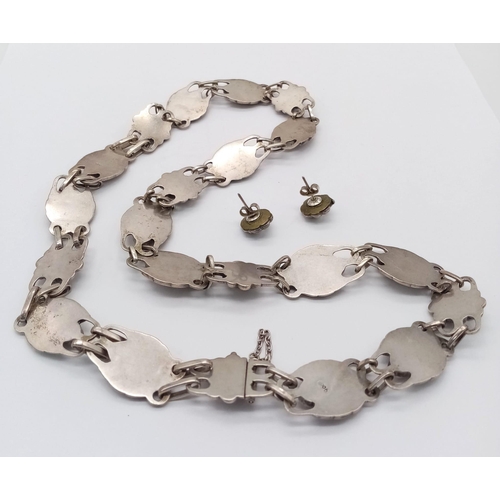 864 - A lovely matching set of vintage 900 silver floral link bracelet and earrings, inspired by George Je... 