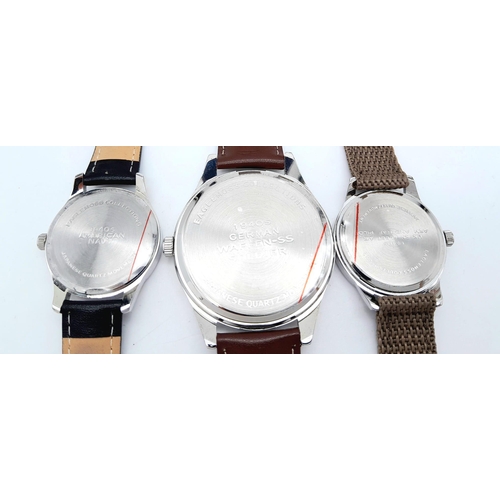 873 - Three Ex Display Military Homage Watches, Comprising; 1)German Waffen-SS Design (50mm), Royal Navy F... 