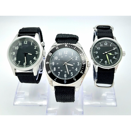 880 - Three Unworn Military Design Pilot Homage Watches, Comprising; 1)Canadian Airforce Navigator Design ... 