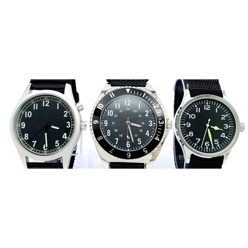 880 - Three Unworn Military Design Pilot Homage Watches, Comprising; 1)Canadian Airforce Navigator Design ... 