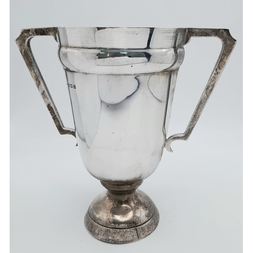 633 - A Vintage Sterling Silver Two Handled Trophy - Awarded for the Gymkhana Challenge which incorporated... 