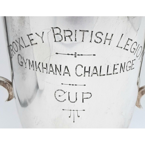 633 - A Vintage Sterling Silver Two Handled Trophy - Awarded for the Gymkhana Challenge which incorporated... 